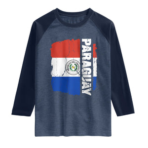 Paraguay Proud Roots Vintage Paraguaya Flag Heritage Pride Raglan Shirt TS02 Heather Denim Navy Print Your Wear