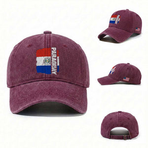 Paraguay Proud Roots Vintage Paraguaya Flag Heritage Pride Washed Cotton Baseball Cap TS02 Washed Cap Universal Fit Burgundy Print Your Wear