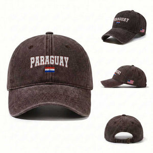 Paraguay Retro Athletic Varsity Style Washed Cotton Baseball Cap Paraguaya Flag Country Pride Heritage TS02 Washed Cap Universal Fit Dark Brown Print Your Wear