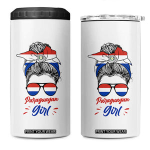 Proud Paraguayan Girl Messy Bun Bandana Aviator Sunglasses 4 in 1 Can Cooler Tumbler Paraguay Heritage Roots HispanicLatina Pride TS02 One Size: 16 oz White Print Your Wear