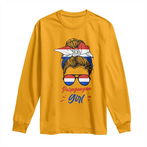 Proud Paraguayan Girl Messy Bun Bandana Aviator Sunglasses Long Sleeve Shirt Paraguay Heritage Roots HispanicLatina Pride TS02 Gold Print Your Wear