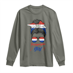 Proud Paraguayan Girl Messy Bun Bandana Aviator Sunglasses Long Sleeve Shirt Paraguay Heritage Roots HispanicLatina Pride TS02 S Military Green Print Your Wear
