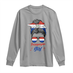 Proud Paraguayan Girl Messy Bun Bandana Aviator Sunglasses Long Sleeve Shirt Paraguay Heritage Roots HispanicLatina Pride TS02 Sport Gray Print Your Wear