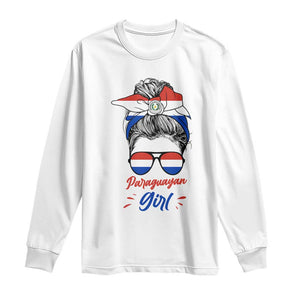 Proud Paraguayan Girl Messy Bun Bandana Aviator Sunglasses Long Sleeve Shirt Paraguay Heritage Roots HispanicLatina Pride TS02 White Print Your Wear