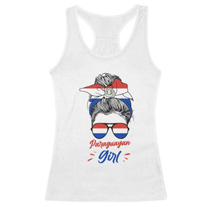 Proud Paraguayan Girl Messy Bun Bandana Aviator Sunglasses Racerback Tank Top Paraguay Heritage Roots HispanicLatina Pride TS02 White Print Your Wear