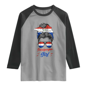 Proud Paraguayan Girl Messy Bun Bandana Aviator Sunglasses Raglan Shirt Paraguay Heritage Roots HispanicLatina Pride TS02 Sport Gray Black Print Your Wear