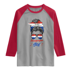 Proud Paraguayan Girl Messy Bun Bandana Aviator Sunglasses Raglan Shirt Paraguay Heritage Roots HispanicLatina Pride TS02 Sport Gray Red Print Your Wear