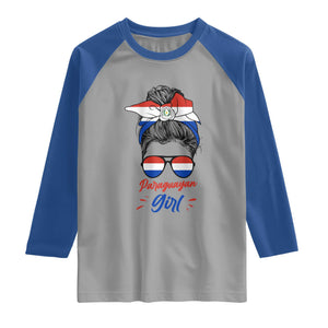 Proud Paraguayan Girl Messy Bun Bandana Aviator Sunglasses Raglan Shirt Paraguay Heritage Roots HispanicLatina Pride TS02 Sport Gray Royal Print Your Wear