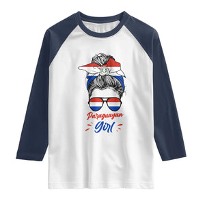 Proud Paraguayan Girl Messy Bun Bandana Aviator Sunglasses Raglan Shirt Paraguay Heritage Roots HispanicLatina Pride TS02 XS White Navy Print Your Wear