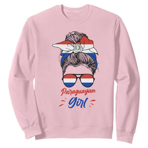 Proud Paraguayan Girl Messy Bun Bandana Aviator Sunglasses Sweatshirt Paraguay Heritage Roots HispanicLatina Pride TS02 Light Pink Print Your Wear