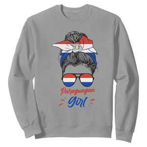 Proud Paraguayan Girl Messy Bun Bandana Aviator Sunglasses Sweatshirt Paraguay Heritage Roots HispanicLatina Pride TS02 Sport Gray Print Your Wear