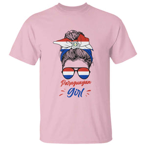 Proud Paraguayan Girl Messy Bun Bandana Aviator Sunglasses T Shirt Paraguay Heritage Roots HispanicLatina Pride TS02 Light Pink Print Your Wear