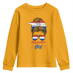 Proud Paraguayan Girl Messy Bun Bandana Aviator Sunglasses Youth Sweatshirt Paraguay Heritage Roots HispanicLatina Pride TS02 Gold Print Your Wear