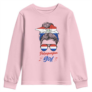 Proud Paraguayan Girl Messy Bun Bandana Aviator Sunglasses Youth Sweatshirt Paraguay Heritage Roots HispanicLatina Pride TS02 Light Pink Print Your Wear