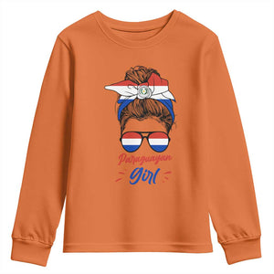Proud Paraguayan Girl Messy Bun Bandana Aviator Sunglasses Youth Sweatshirt Paraguay Heritage Roots HispanicLatina Pride TS02 Orange Print Your Wear