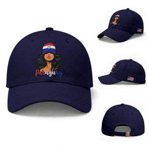 Proud Paraguayan Woman Melanin Curls Afro Latina Baseball Cap Paraguay Flag Roots Hispanic Heritage Pride TS02 Baseball Cap Universal Fit Dark Blue Print Your Wear