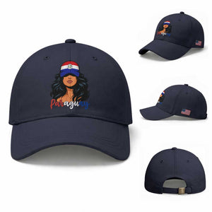 Proud Paraguayan Woman Melanin Curls Afro Latina Baseball Cap Paraguay Flag Roots Hispanic Heritage Pride TS02 Baseball Cap Universal Fit Navy Print Your Wear