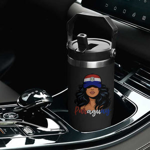 Proud Paraguayan Woman Melanin Curls Afro Latina Flip Straw Tumbler Paraguay Flag Roots Hispanic Heritage Pride TS02 Print Your Wear