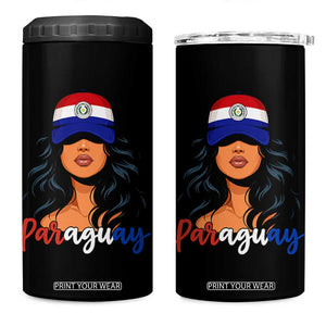 Proud Paraguayan Woman Melanin Curls Afro Latina 4 in 1 Can Cooler Tumbler Paraguay Flag Roots Hispanic Heritage Pride TS02 One Size: 16 oz Black Print Your Wear