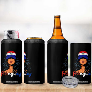 Proud Paraguayan Woman Melanin Curls Afro Latina 4 in 1 Can Cooler Tumbler Paraguay Flag Roots Hispanic Heritage Pride TS02 Print Your Wear