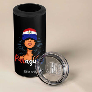 Proud Paraguayan Woman Melanin Curls Afro Latina 4 in 1 Can Cooler Tumbler Paraguay Flag Roots Hispanic Heritage Pride TS02 Print Your Wear