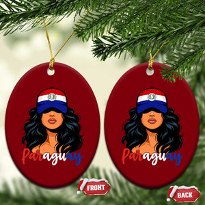 Proud Paraguayan Woman Melanin Curls Afro Latina Ceramic Ornament Paraguay Flag Roots Hispanic Heritage Pride TS02 Print Your Wear