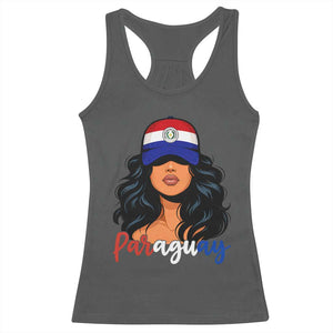 Proud Paraguayan Woman Melanin Curls Afro Latina Racerback Tank Top Paraguay Flag Roots Hispanic Heritage Pride TS02 Dark Heather Print Your Wear