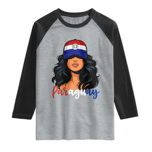 Proud Paraguayan Woman Melanin Curls Afro Latina Raglan Shirt Paraguay Flag Roots Hispanic Heritage Pride TS02 Heather Gray Black Print Your Wear