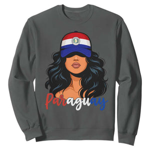 Proud Paraguayan Woman Melanin Curls Afro Latina Sweatshirt Paraguay Flag Roots Hispanic Heritage Pride TS02 S Dark Heather Print Your Wear