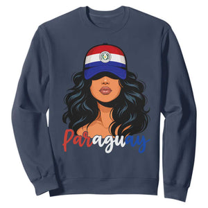 Proud Paraguayan Woman Melanin Curls Afro Latina Sweatshirt Paraguay Flag Roots Hispanic Heritage Pride TS02 Navy Print Your Wear