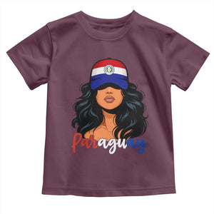 Proud Paraguayan Woman Melanin Curls Afro Latina Toddler T Shirt Paraguay Flag Roots Hispanic Heritage Pride TS02 Maroon Print Your Wear