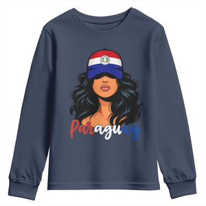 Proud Paraguayan Woman Melanin Curls Afro Latina Youth Sweatshirt Paraguay Flag Roots Hispanic Heritage Pride TS02 Navy Print Your Wear