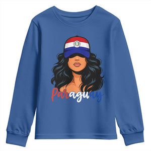 Proud Paraguayan Woman Melanin Curls Afro Latina Youth Sweatshirt Paraguay Flag Roots Hispanic Heritage Pride TS02 Royal Blue Print Your Wear