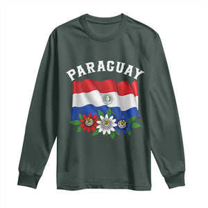 Paraguay Flag Passion Flower Mburucuya Graphic Long Sleeve Shirt Paraguaya Hispanic Latino Heritage Cultura Pride TS02 Dark Forest Green Print Your Wear
