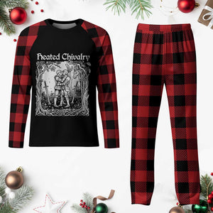 Heated Chivalry Kissing Knights Plaid Pajama Set Romantic Funny Medieval Woodcut Fantasy Folklore Graphic TS02 Buffalo Plaid Print Your Wear