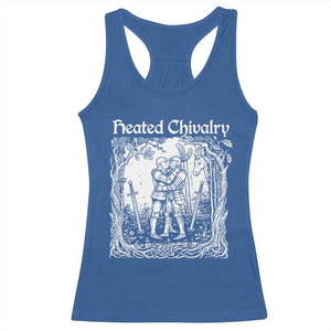 Heated Chivalry Kissing Knights Racerback Tank Top Romantic Funny Medieval Woodcut Fantasy Folklore Graphic TS02 Royal Blue Print Your Wear