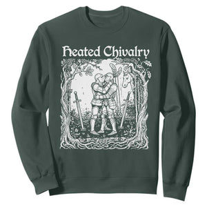 Heated Chivalry Kissing Knights Sweatshirt Romantic Funny Medieval Woodcut Fantasy Folklore Graphic TS02 Dark Forest Green Print Your Wear