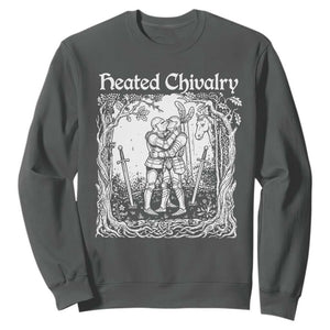 Heated Chivalry Kissing Knights Sweatshirt Romantic Funny Medieval Woodcut Fantasy Folklore Graphic TS02 Dark Heather Print Your Wear