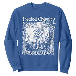 Heated Chivalry Kissing Knights Sweatshirt Romantic Funny Medieval Woodcut Fantasy Folklore Graphic TS02 Royal Blue Print Your Wear