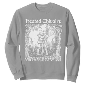 Heated Chivalry Kissing Knights Sweatshirt Romantic Funny Medieval Woodcut Fantasy Folklore Graphic TS02 Sport Gray Print Your Wear