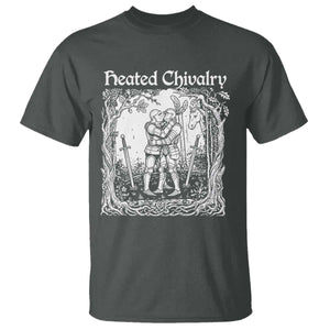 Heated Chivalry Kissing Knights T Shirt Romantic Funny Medieval Woodcut Fantasy Folklore Graphic TS02 Dark Heather Print Your Wear