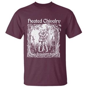Heated Chivalry Kissing Knights T Shirt Romantic Funny Medieval Woodcut Fantasy Folklore Graphic TS02 Maroon Print Your Wear
