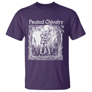 Heated Chivalry Kissing Knights T Shirt Romantic Funny Medieval Woodcut Fantasy Folklore Graphic TS02 Purple Print Your Wear