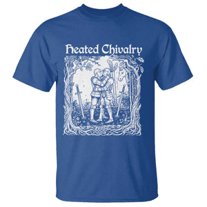 Heated Chivalry Kissing Knights T Shirt Romantic Funny Medieval Woodcut Fantasy Folklore Graphic TS02 Royal Blue Print Your Wear