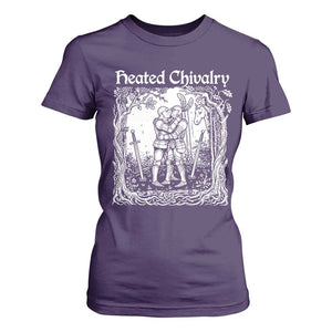Heated Chivalry Kissing Knights T Shirt For Women Romantic Funny Medieval Woodcut Fantasy Folklore Graphic TS02 Purple Print Your Wear