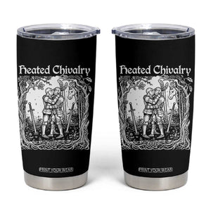 Heated Chivalry Kissing Knights Tumbler Cup Romantic Funny Medieval Woodcut Fantasy Folklore Graphic TS02 Black Print Your Wear