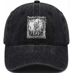 Heated Chivalry Kissing Knights Washed Cotton Baseball Cap Romantic Funny Medieval Woodcut Fantasy Folklore Graphic TS02 Print Your Wear