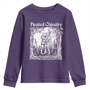 Heated Chivalry Kissing Knights Youth Sweatshirt Romantic Funny Medieval Woodcut Fantasy Folklore Graphic TS02 Purple Print Your Wear
