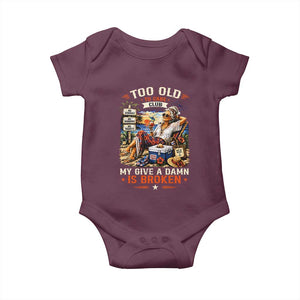 Too Old To Care Club Funny Retired Woman Beach Vacation Baby Onesie My Give A Damn Is Broken IDGAF Chill Mode TS02 Maroon Print Your Wear