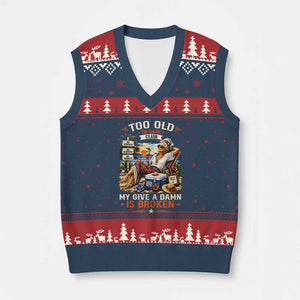 Too Old To Care Club Funny Retired Woman Beach Vacation V-Neck Knit Sweater Vest My Give A Damn Is Broken IDGAF Chill Mode TS02 Navy Red Print Your Wear